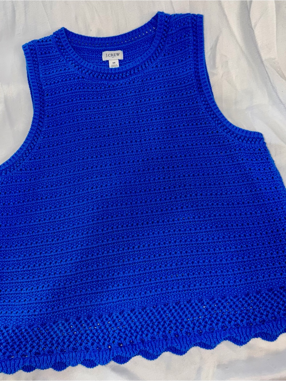 J. Crew Bright Royal Blue Crocheted Sleeveless Knit Tank